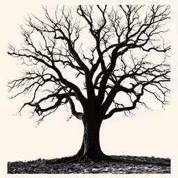 a drawing of a tree with a deer standing in the grass