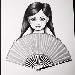 a drawing of a woman with an open fan