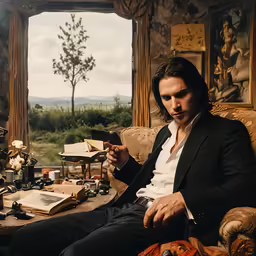 the man is using his phone at his desk