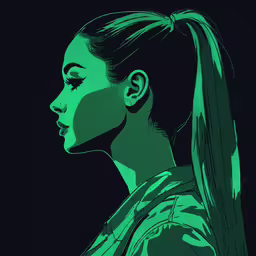 a person with ponytails on their heads in green,a woman with a ponytail and a ponytail in profile