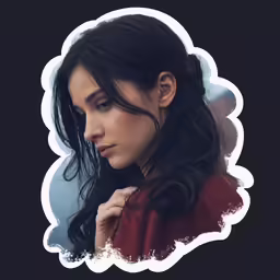 a girl in red jacket with an ink - splashed frame around her face