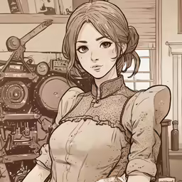 a girl is standing in a kitchen with a pan