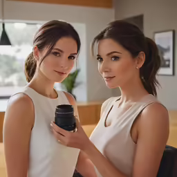 two women hold a coffee mug in their hand