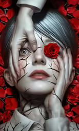 an image of a girl with red roses on her face