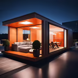 a couch and couch on the back of a large building