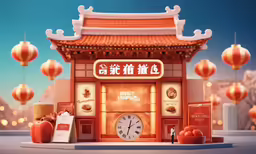 an oriental marketplace with oranges and lanterns