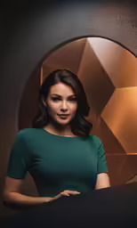 a woman in green posing for a photo