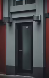 this entrance to the main building is painted grey and red