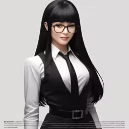 woman with black hair wearing a white shirt and tie