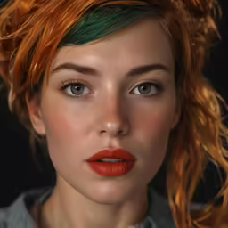a close up photo of a red headed woman