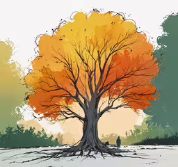 the fall tree is turning colors,an orange tree with its leaves in the sun
