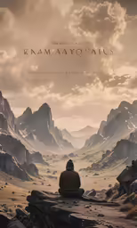 a man sitting on top of a large pile of rocks in the middle of a desert
