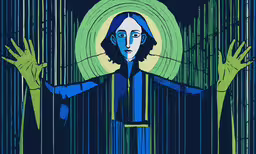 an image of the animated wizard with his hands out,an image of an abstractist artwork that looks like he is holding hands out with the lights on