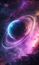 the colorful image of an object surrounded by swirling clouds