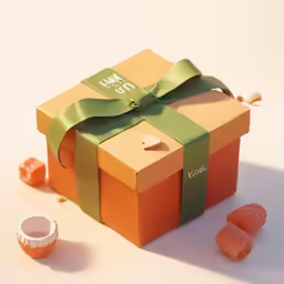 a box of fruit candy with ribbon and candy gums