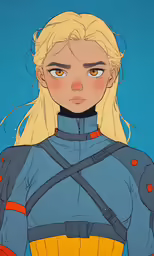 the female avatar is in a blue outfit