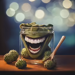 an odd picture of a frog sitting in a jar