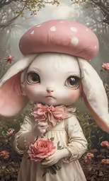 a close up of a painting of a child with pink flowers