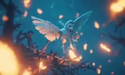 a white bird is flying through the sky
