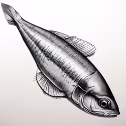 a fish that is drawn with ink on paper
