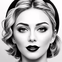 a woman with makeup wearing a hat
