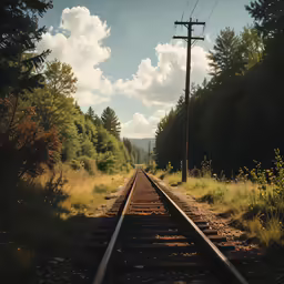 a view of a train track near trees