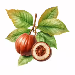 a close up of a fruit with leaves