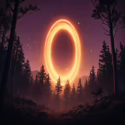 an illustration of a ring of fire surrounded by trees