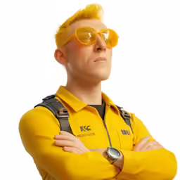 a man with blond hair wearing yellow sunglasses