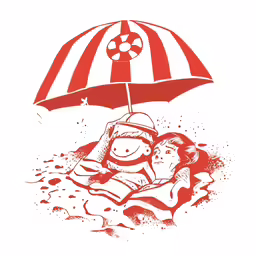 an umbrella is stuck in the sand as someone lies on it