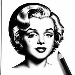 an illustration of marilyn monroe holding a pencil