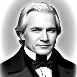an old photo of a man with long hair and a suit