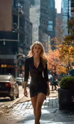 a woman that is walking down a street