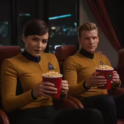 two people wearing costumes holding beverages in their hands