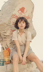 a woman sitting on a rock with her legs crossed