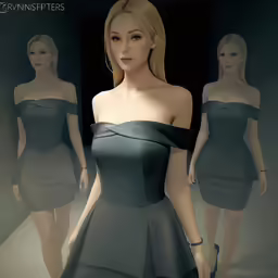 an animated model wearing gray dresses and high heels