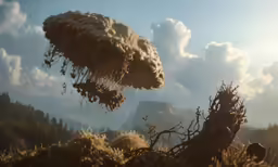the image shows the sky and land, with a cloud of air coming out of it
