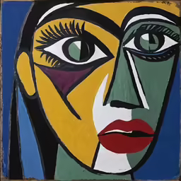 an image of a painting of woman with blue background