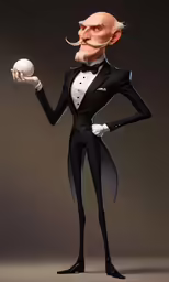 a cartoon character wearing a tuxedo and hat, with a jug in his hand