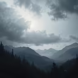 dark hills and cloudy sky with some white clouds