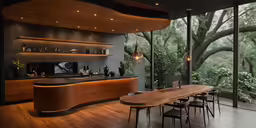 a table and some chairs in a room