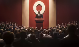 a room full of people listening to a speaker