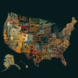 this map of the united states has colorful houses on them