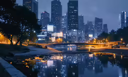 there is a large city at night that has lights