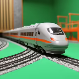toy train moving around on track inside toy room