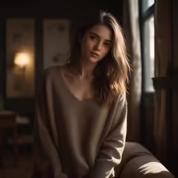 a young woman is sitting on the couch