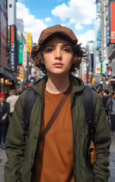 a young boy in a hat posing on the street