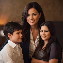 the mother and son are posing for a portrait together