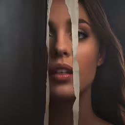 a girl with torn paper on her face