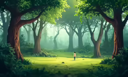 a man standing in the middle of a forest